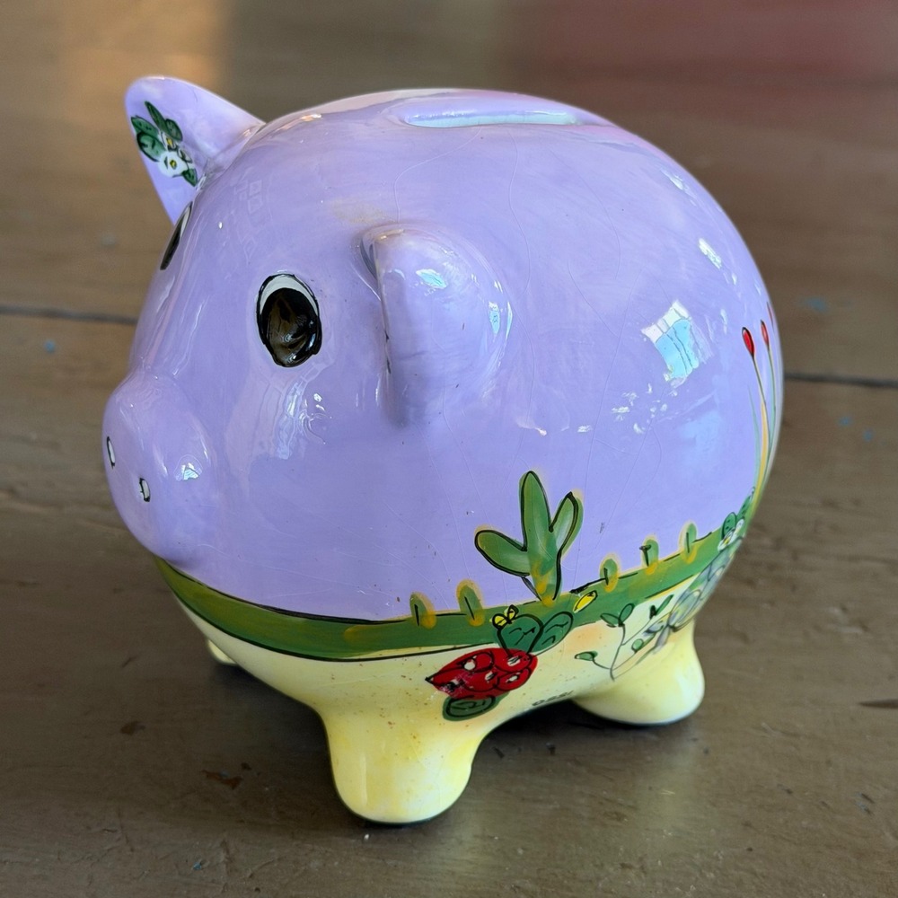 Arizona Retro Kitsch Ceramic Piggy Bank Purple Southwest Desertcore Souvenir